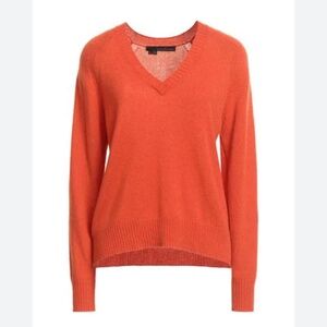 360 CASHMERE WOMEN'S 100% SOFT CASHMERE V-NECK ORANGE SWEATER